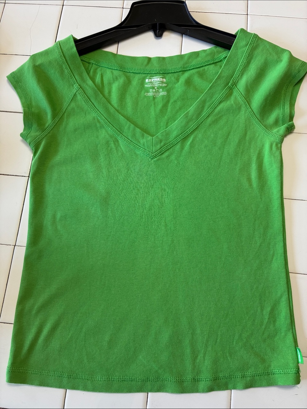 Express Bright Green V-Neck Cap Sleeve Top